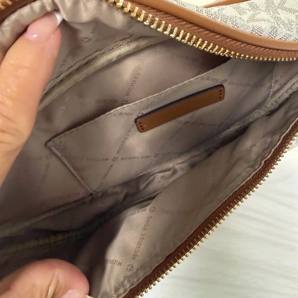 Michael Kors Cream & Brown Signature Crossbody Belt Bag
